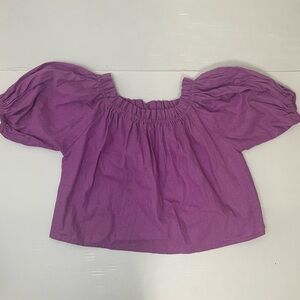 At Dawn Purple Linen Blend Ruffle Swing Top Cropped Size Small